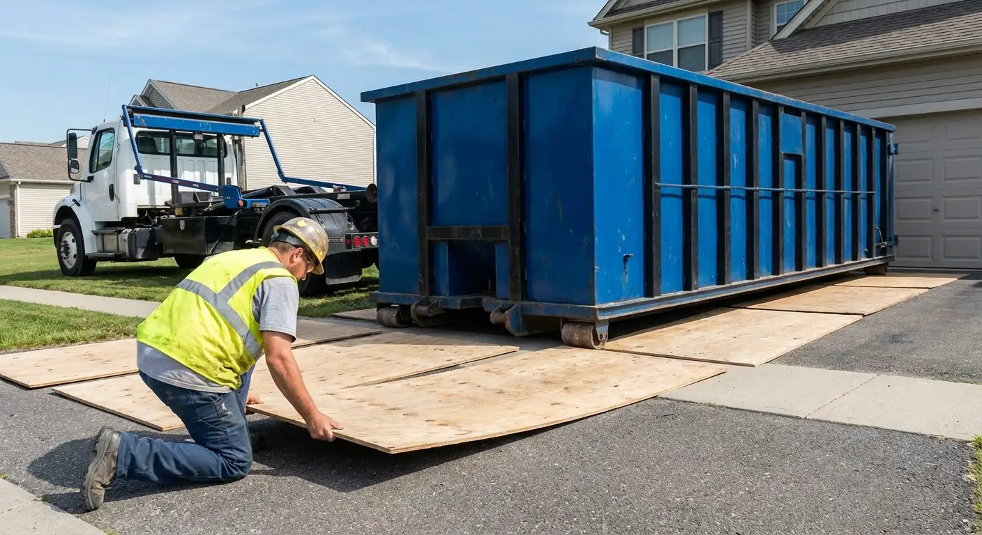 Driveway protection and delivery preparation for dumpster rental in Kittanning, PA