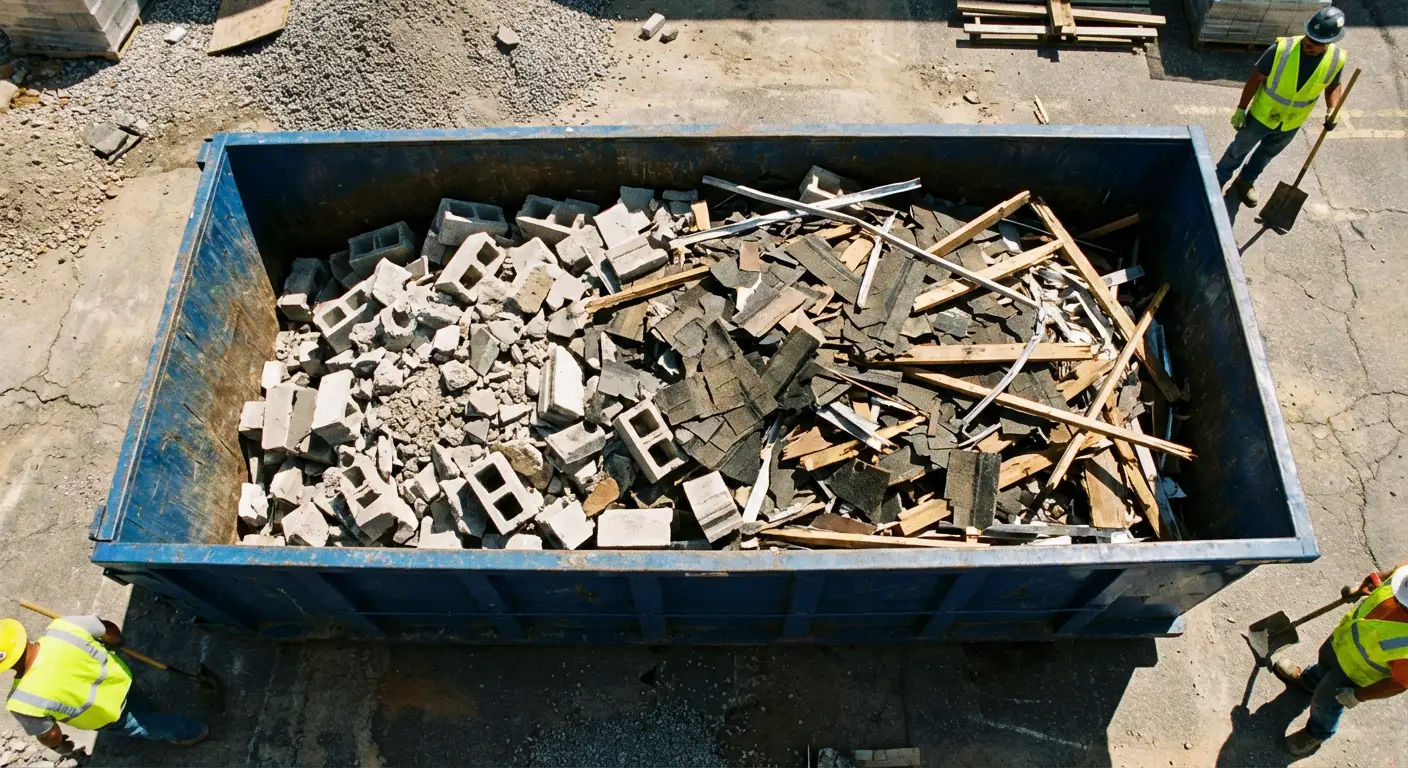 Roll-off dumpster loaded with construction debris in Kittanning, PA