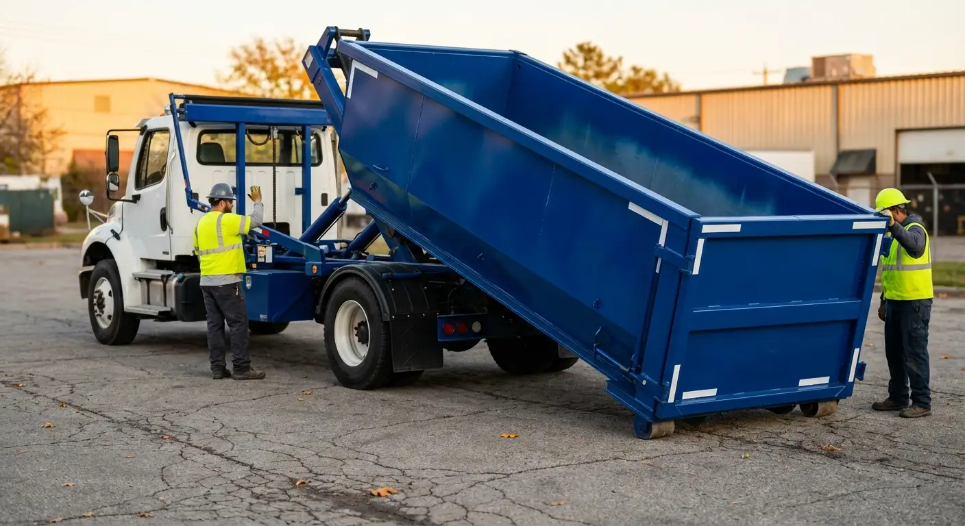 Roll-off dumpster rental truck protecting driveway surfaces in Kittanning, PA