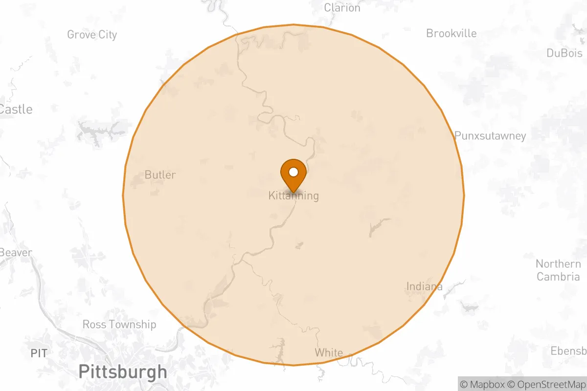 service area service area map in Kittanning, PA